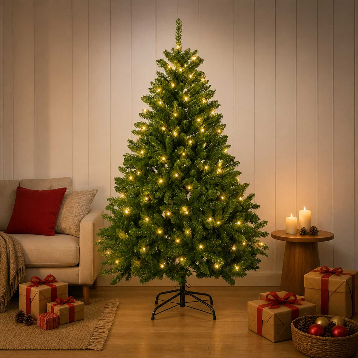 Dirbtinė Sulankstoma Kalėdų Eglutė 120 cm 150 LED Šilta balta