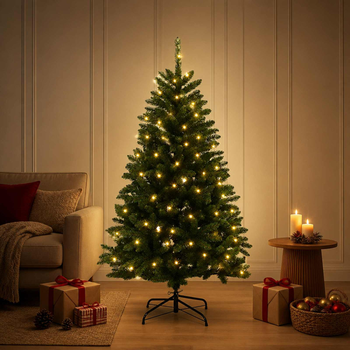 Dirbtinė Sulankstoma Kalėdų Eglutė 120 cm 150 LED Šilta balta