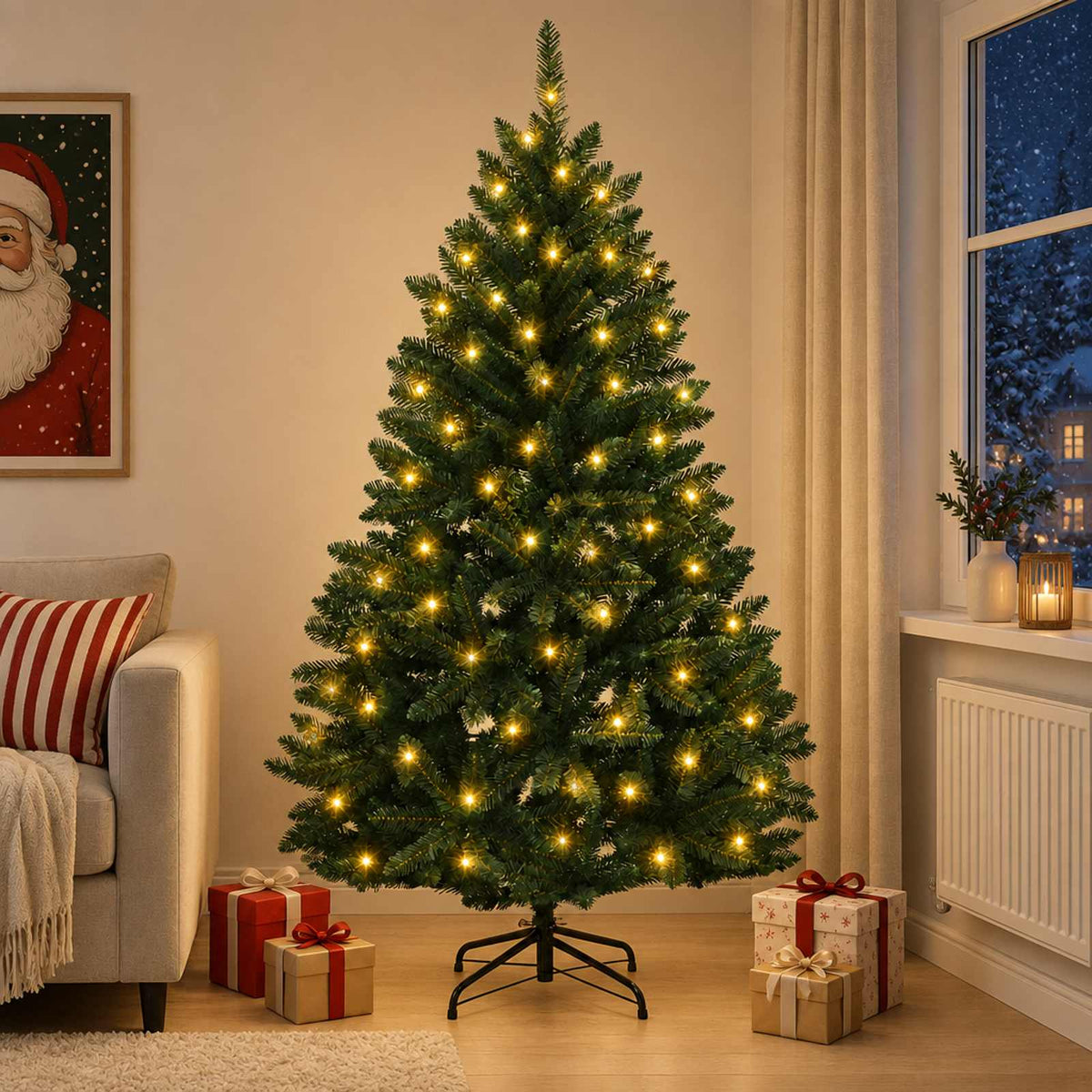 Dirbtinė Sulankstoma Kalėdų Eglutė 150 cm 150 LED Šilta balta