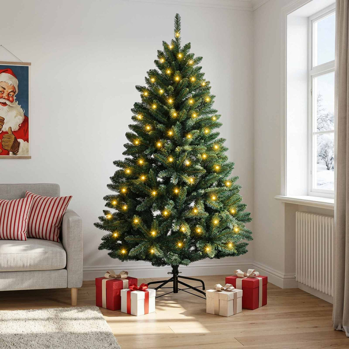 Dirbtinė Sulankstoma Kalėdų Eglutė 120 cm 150 LED Šilta balta
