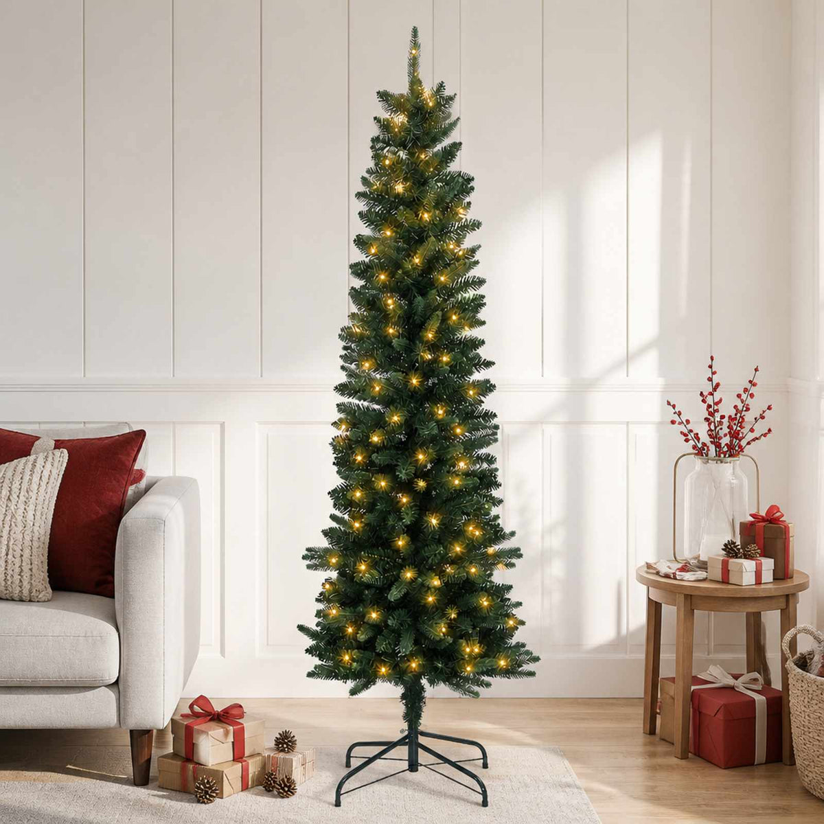Dirbtinis lieknas Kalėdų medis 120 cm 150 LED Šilta balta
