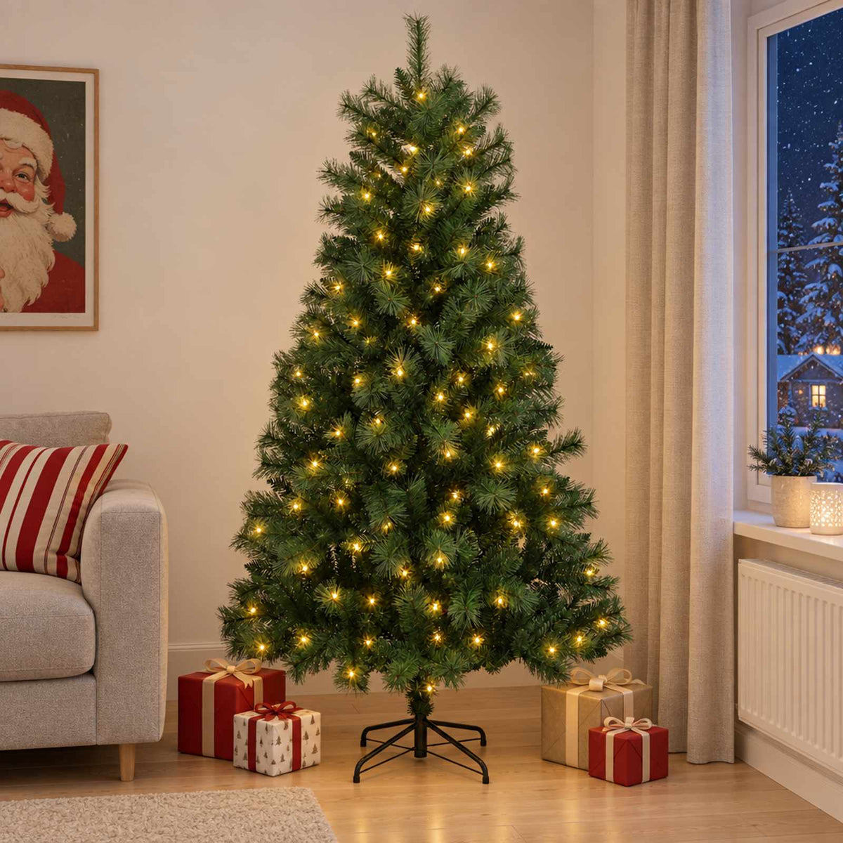 Dirbtinė Sulankstoma Kalėdų Eglutė 210 cm 300 LED Šilta balta