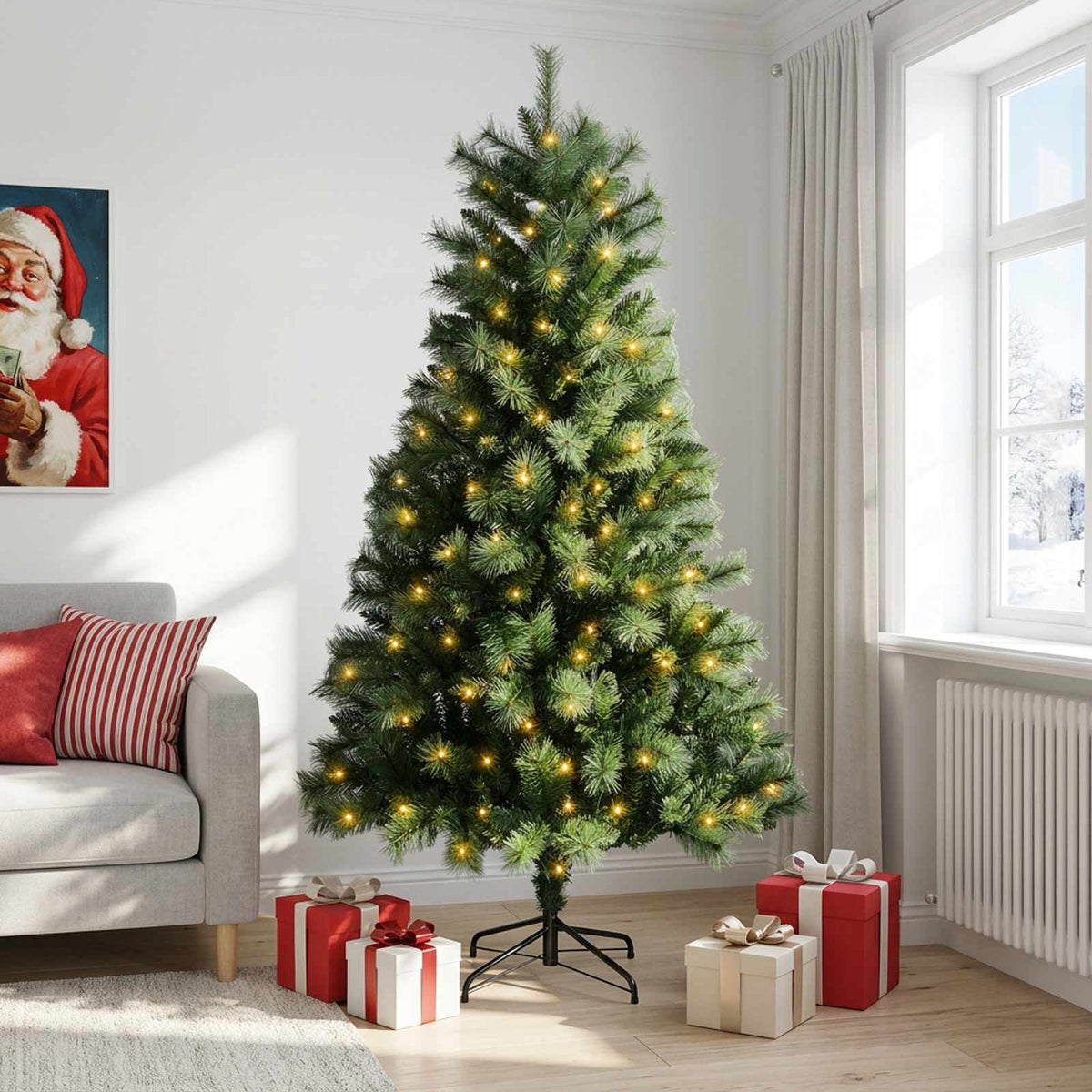 Dirbtinė Sulankstoma Kalėdų Eglutė 210 cm 300 LED Šilta balta