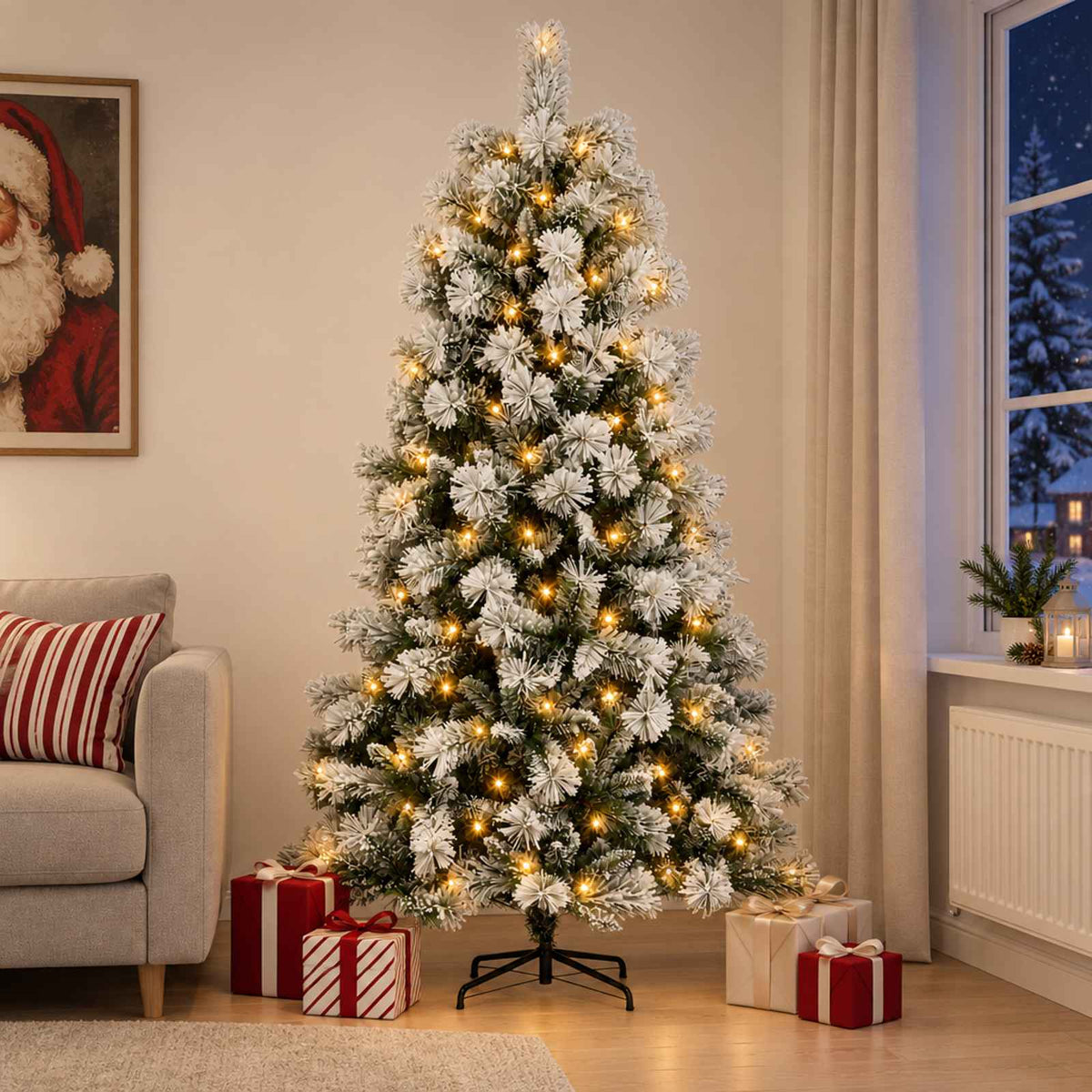 Dirbtinė Sulankstoma Kalėdų Eglutė 210 cm 300 LED Šilta balta