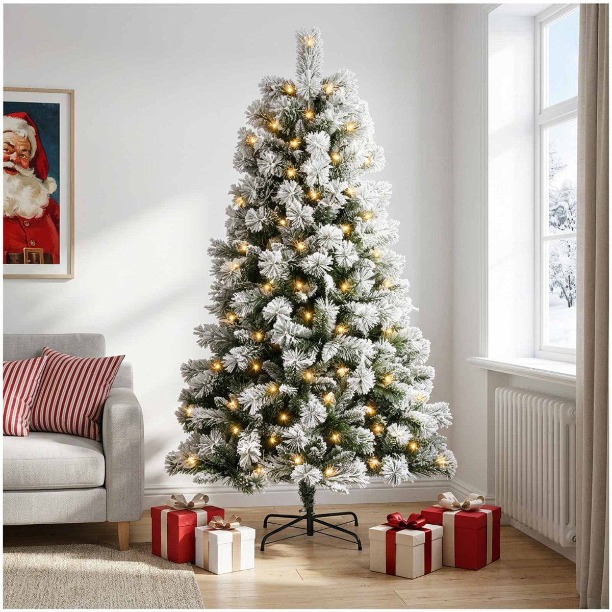 Dirbtinė Sulankstoma Kalėdų Eglutė 210 cm 300 LED Šilta balta