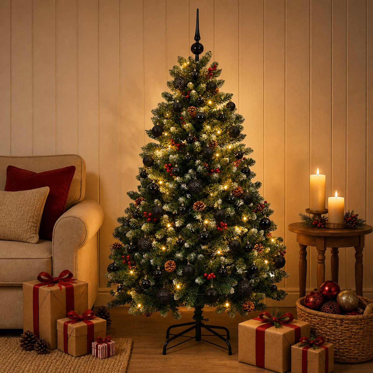 Dirbtinė žalia Kalėdų eglutė su žaisliukais 180 cm 300 LED