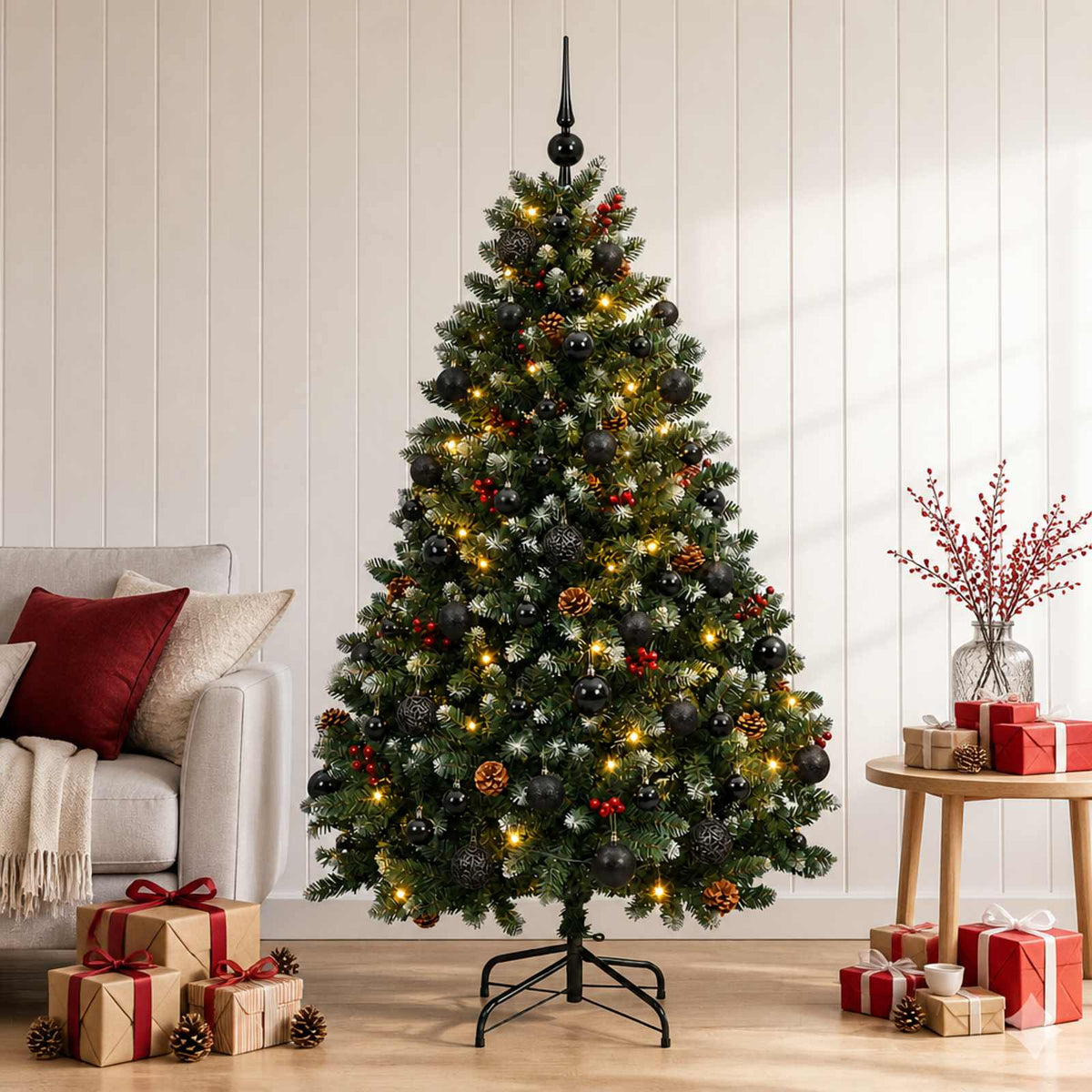 Dirbtinė žalia Kalėdų eglutė su žaisliukais 180 cm 300 LED
