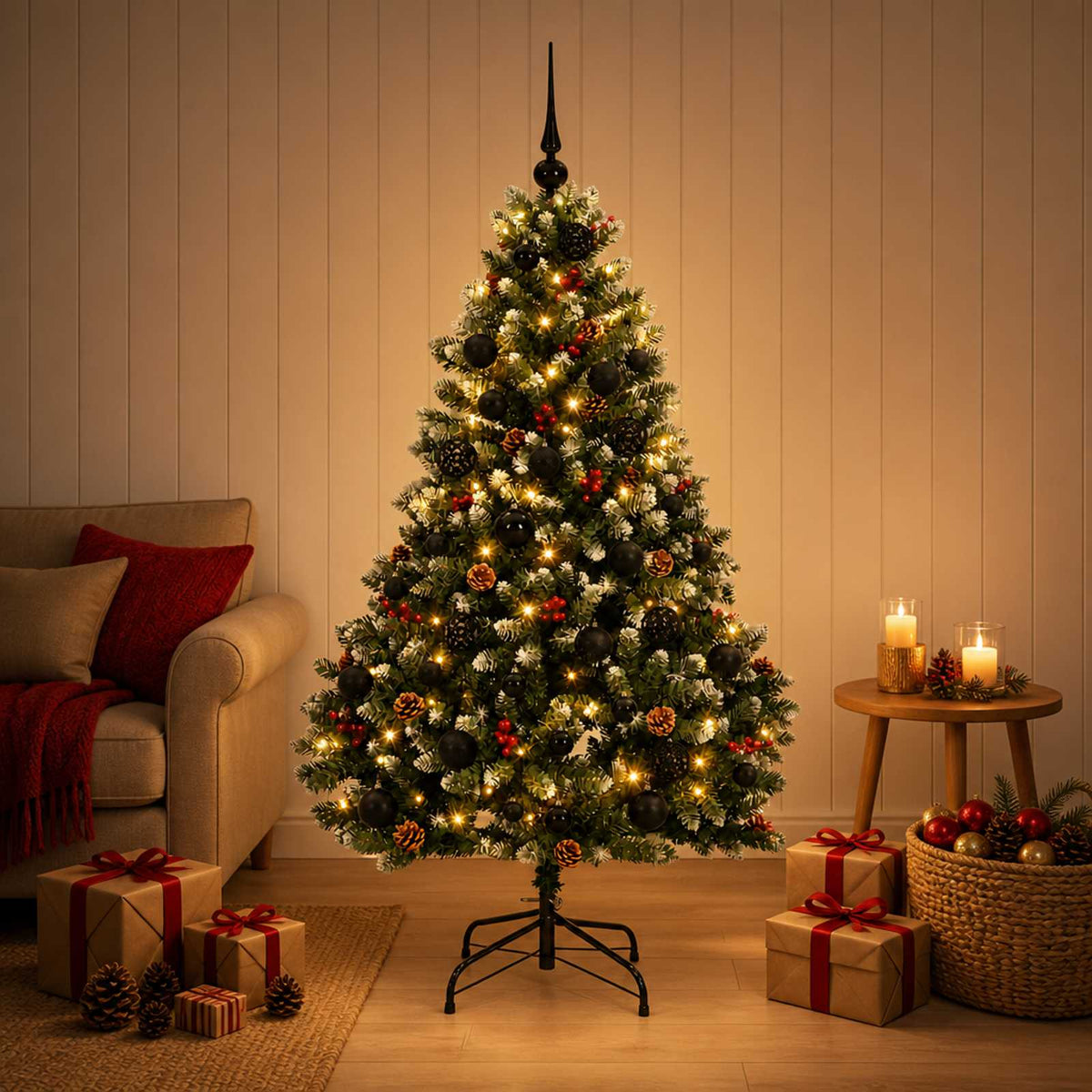 Dirbtinė žalia Kalėdų eglutė su žaisliuku 180 cm 300 LED