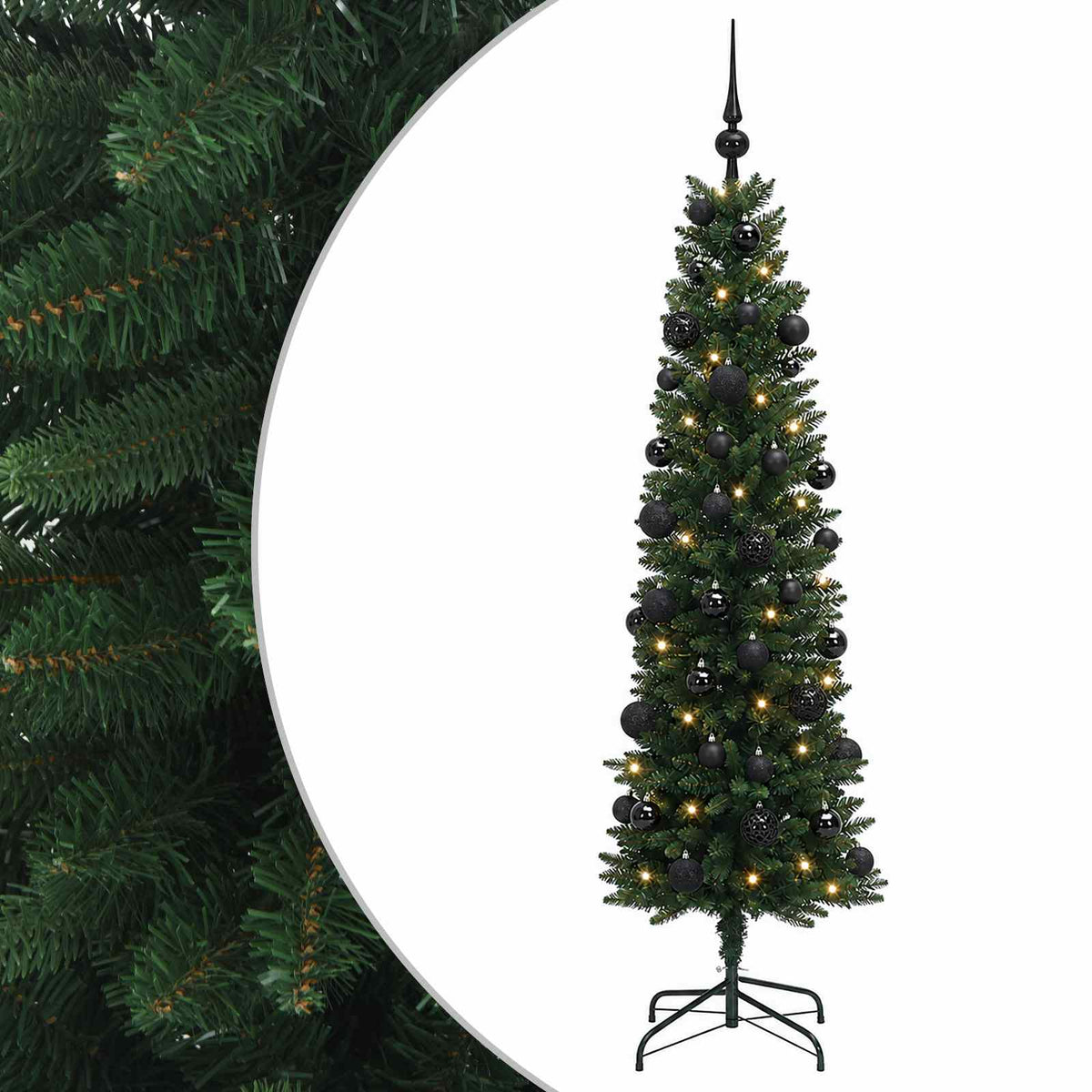Dirbtinė siaura kalėdinė eglutė su žaisliuku 120 cm 150 LED