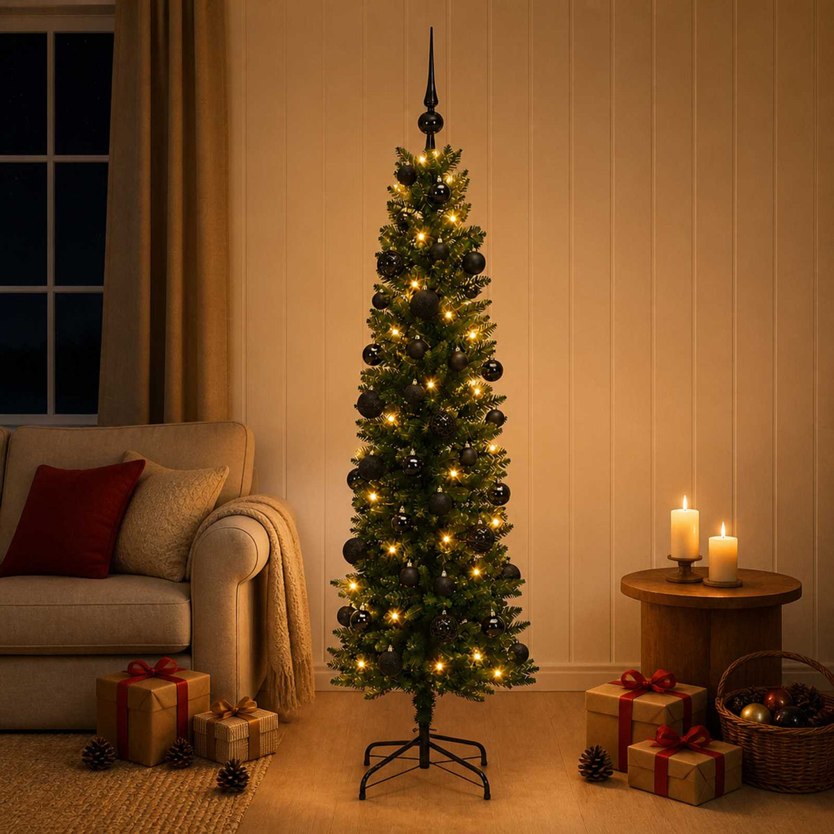 Dirbtinė siaura kalėdinė eglutė su žaisliuku 150 cm 150 LED