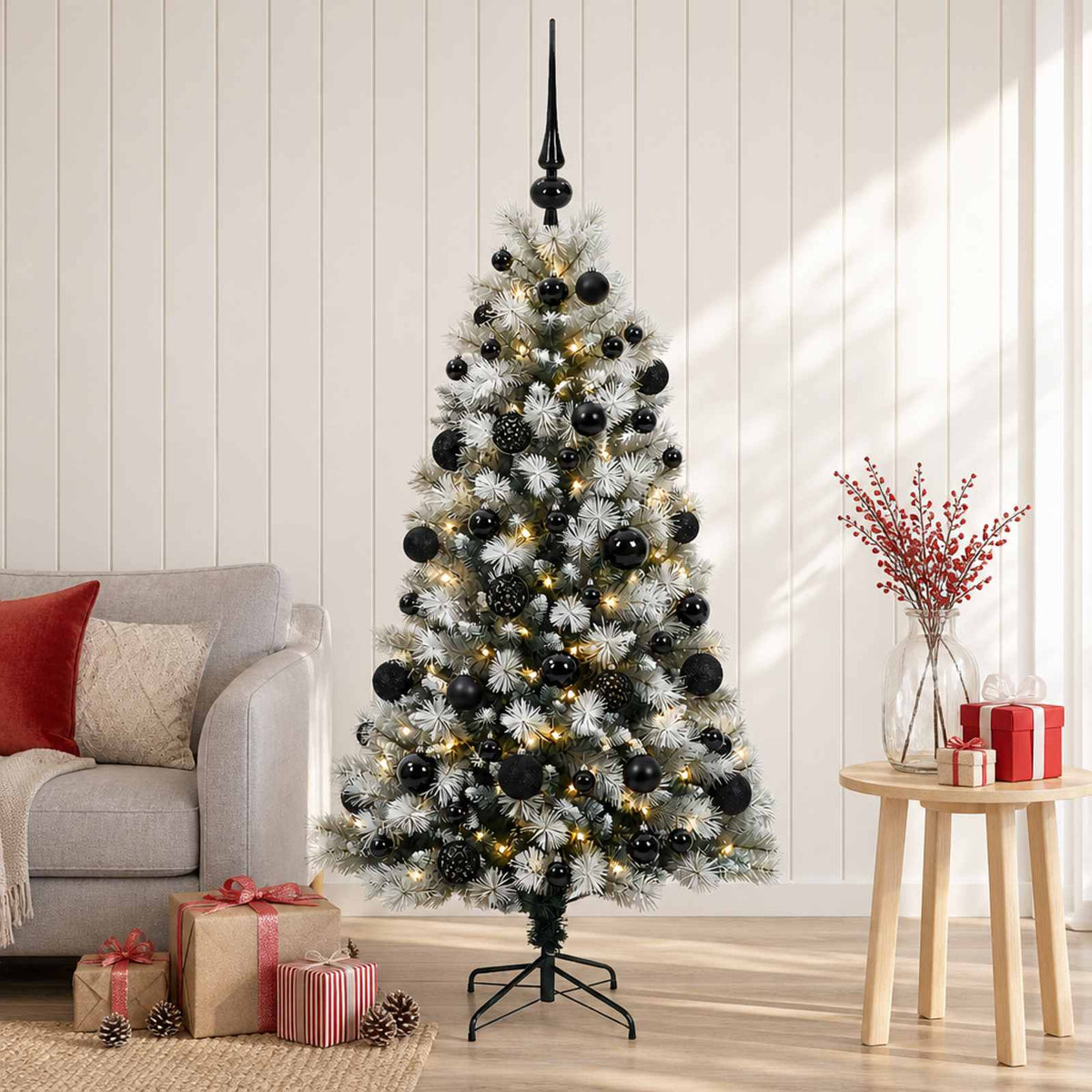 Dirbtinė eglutė su lankstomomis šakomis ir bumbulais 120 cm