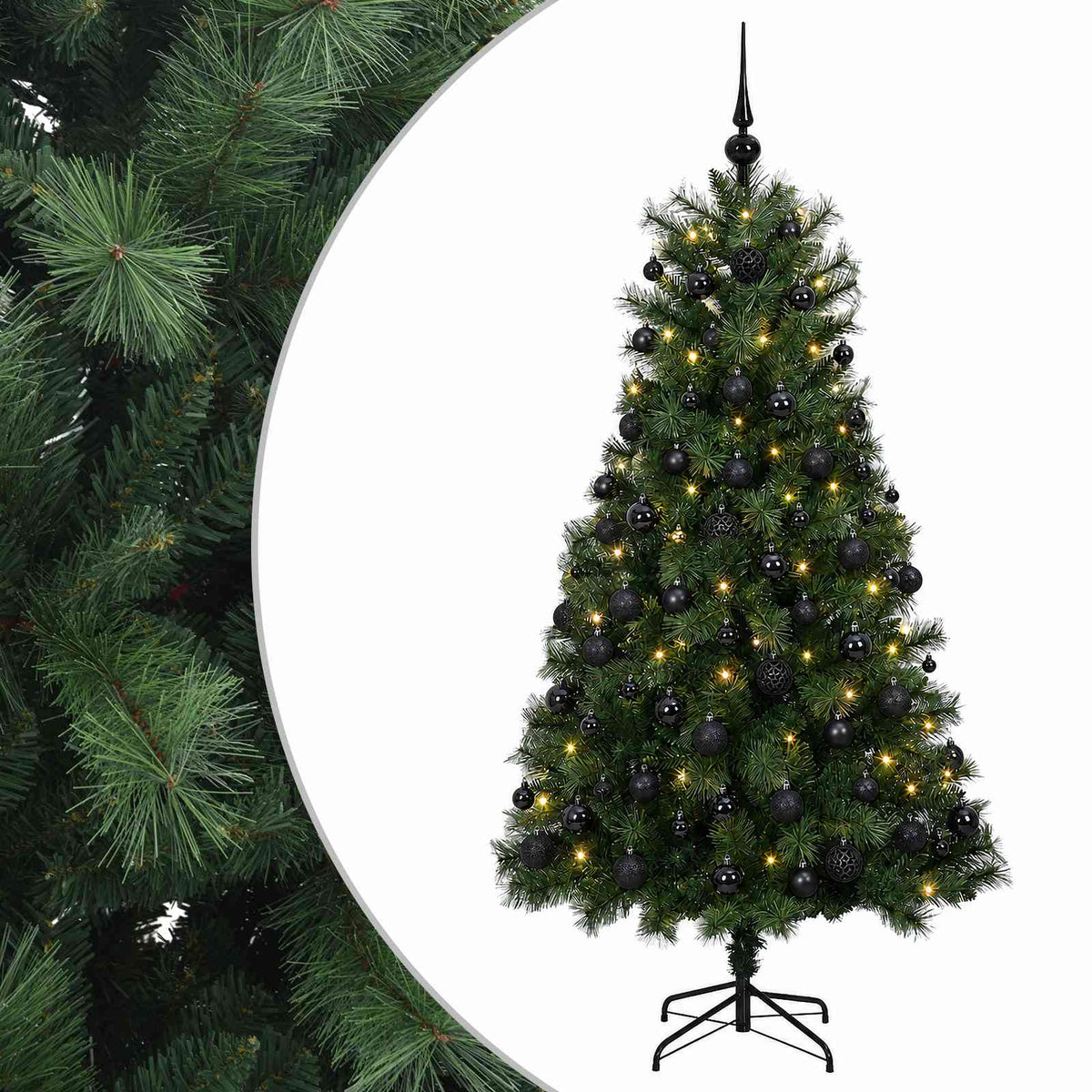 Dirbtinė eglutė su lankstomomis šakomis ir bumbulais 150 cm