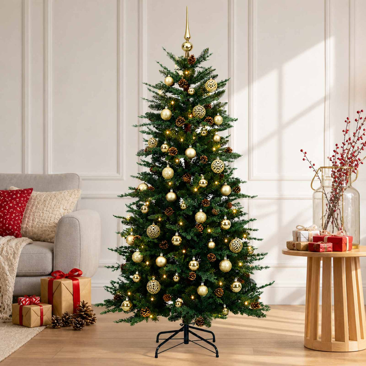 Dirbtinė Sulankstoma Kalėdų Eglutė 120 cm 150 LED Šilta balta