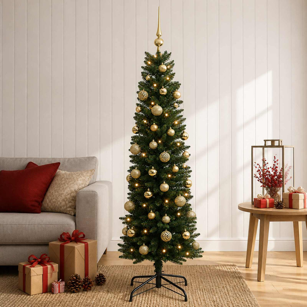 Dirbtinė siaura kalėdinė eglutė su žaisliuku 150 cm 150 LED