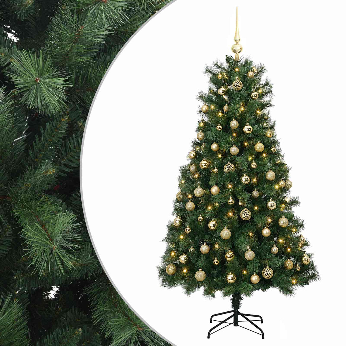 Dirbtinė eglutė su lankstomomis šakomis ir bumbulais 150 cm