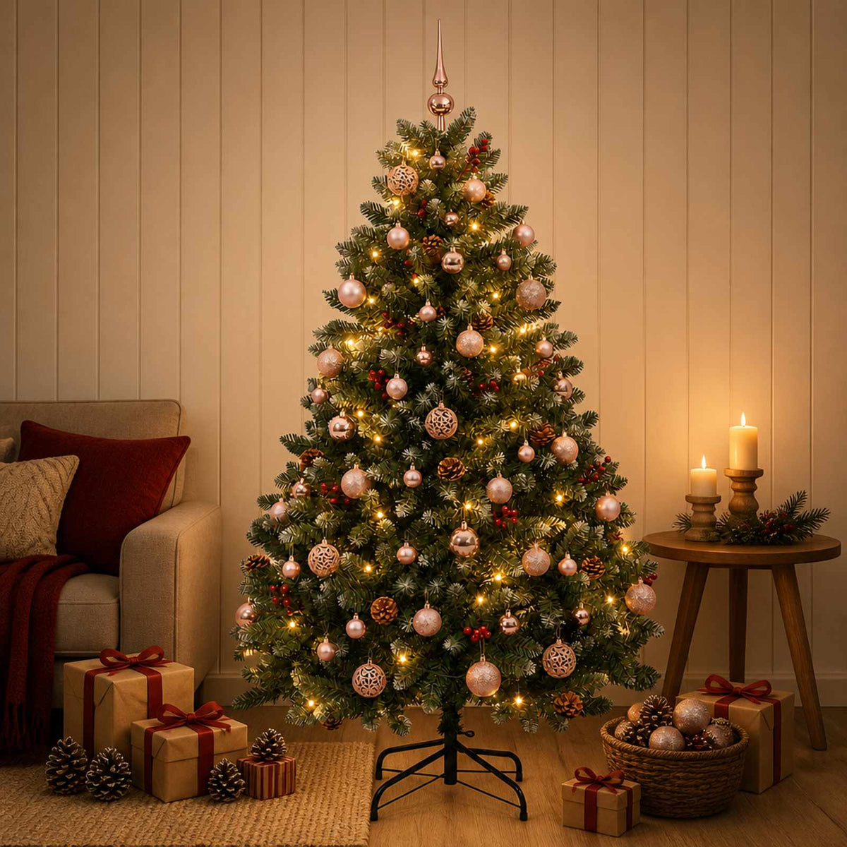 Dirbtinė žalia Kalėdų eglutė su žaisliukais 120 cm 150 LED