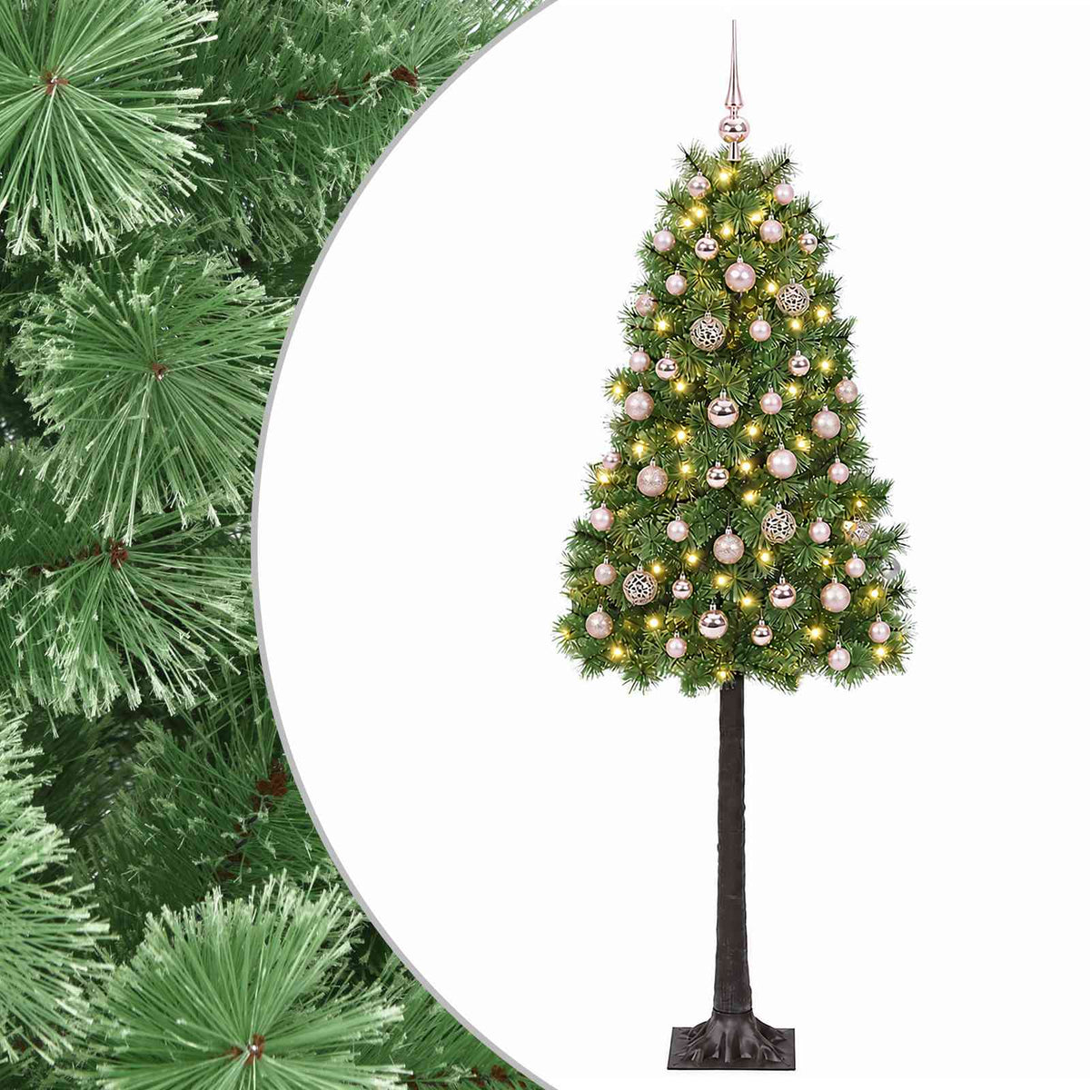 Dirbtinė eglutė su lankstomomis šakomis ir bumbulais 150 cm