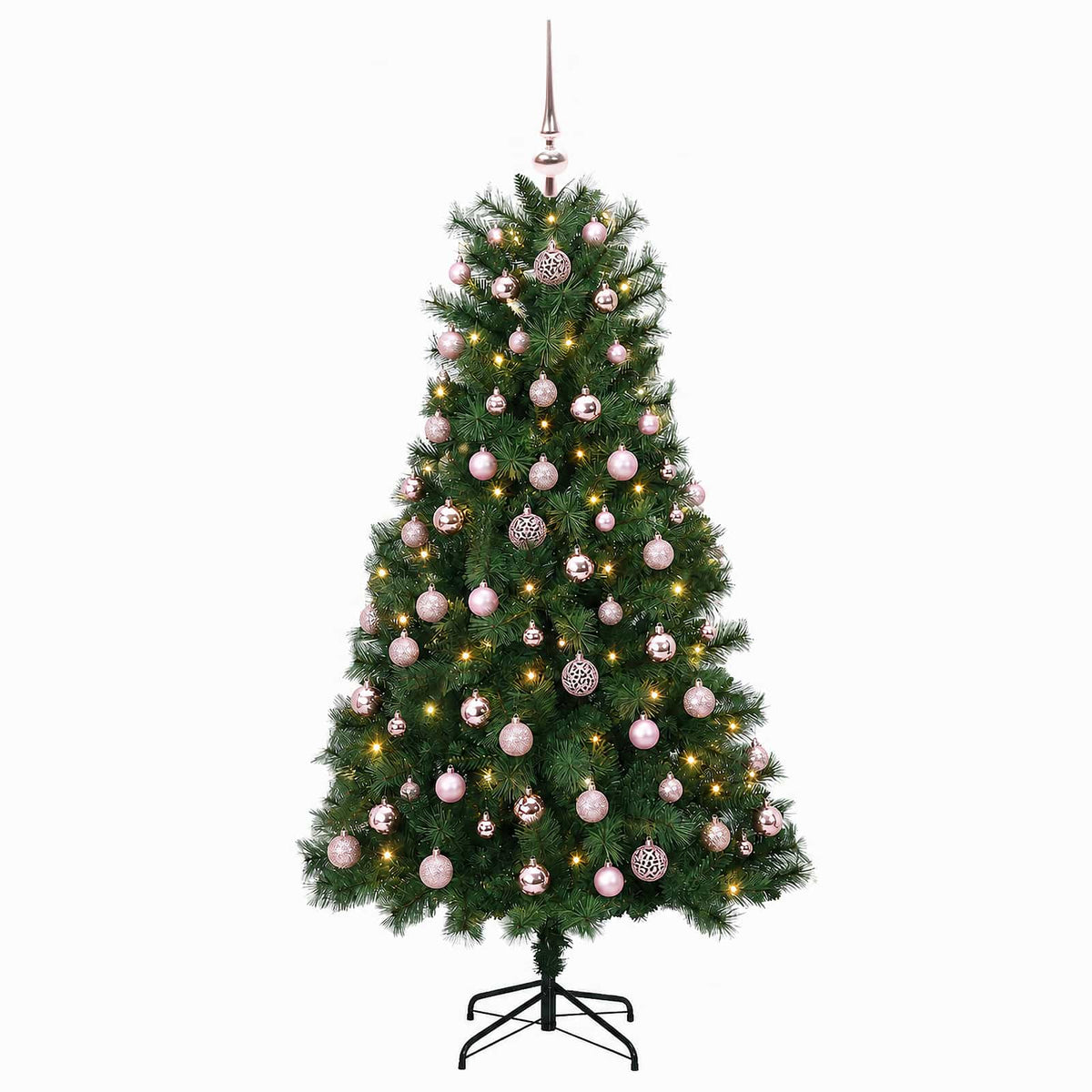 Dirbtinė eglutė su lankstomomis šakomis ir bumbulais 150 cm