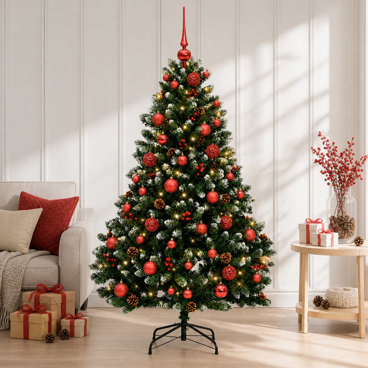 Dirbtinė žalia Kalėdų eglutė su žaisliukais 180 cm 300 LED