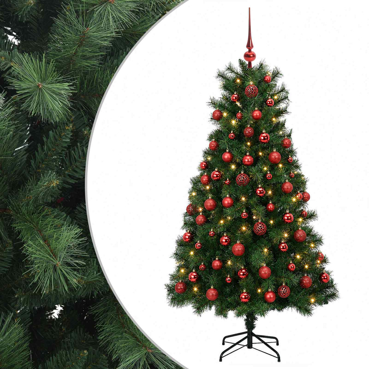 Dirbtinė eglutė su lankstomomis šakomis ir bumbulais 150 cm