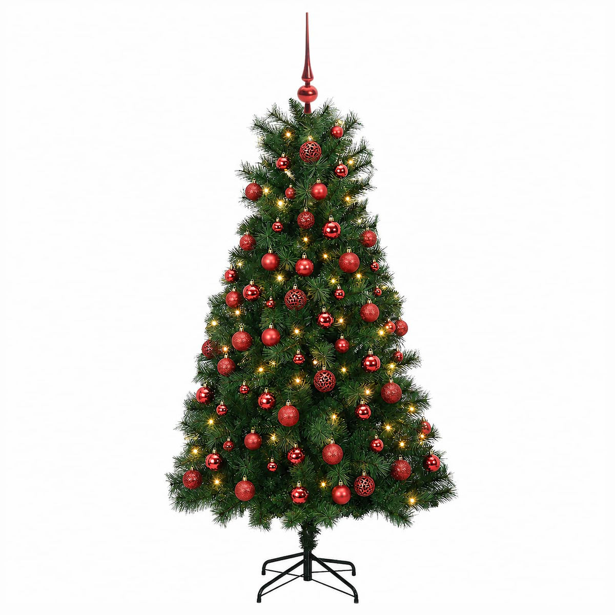 Dirbtinė eglutė su lankstomomis šakomis ir bumbulais 150 cm