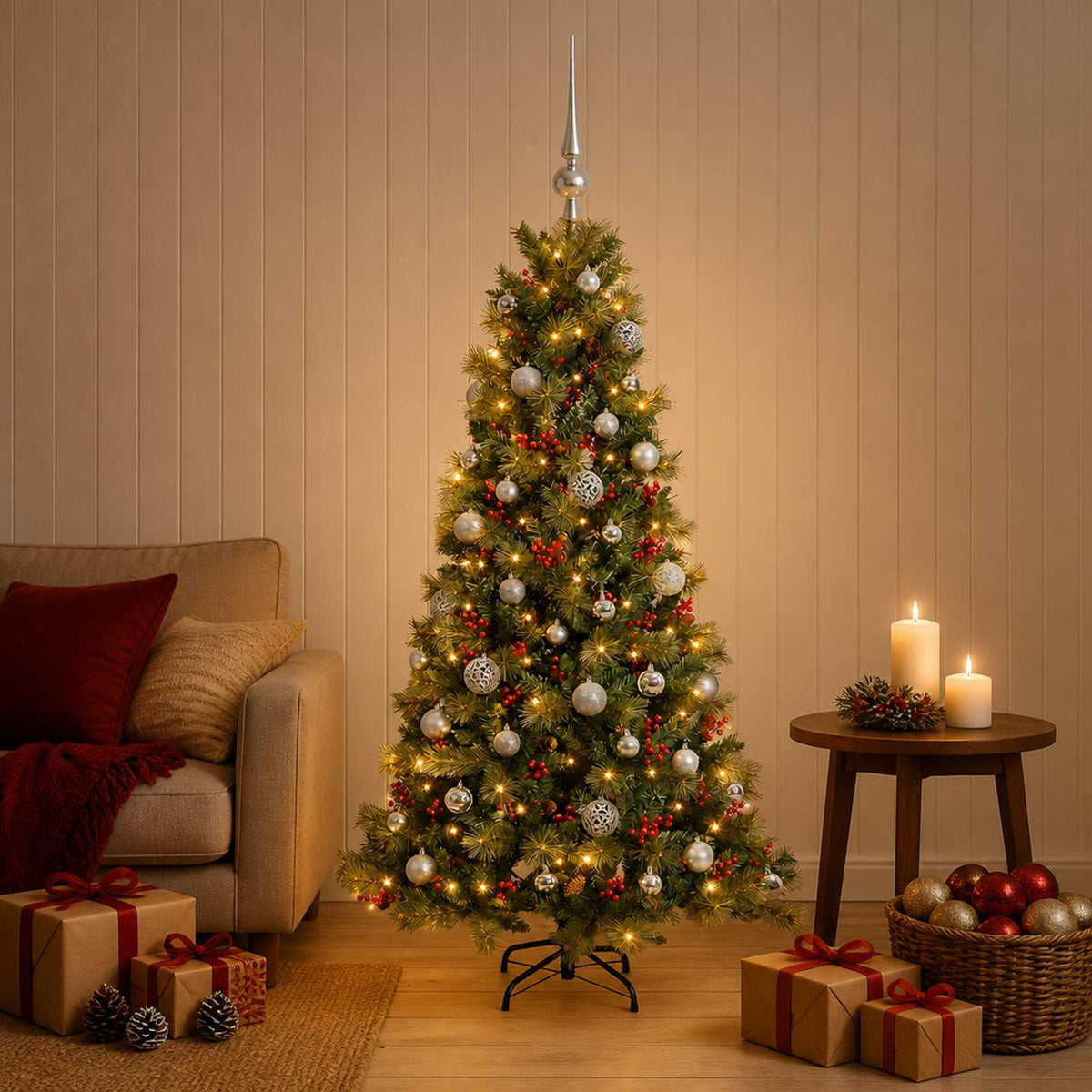 Dirbtinė kalėdinė eglutė su rutuliuku 120 cm 150 LED