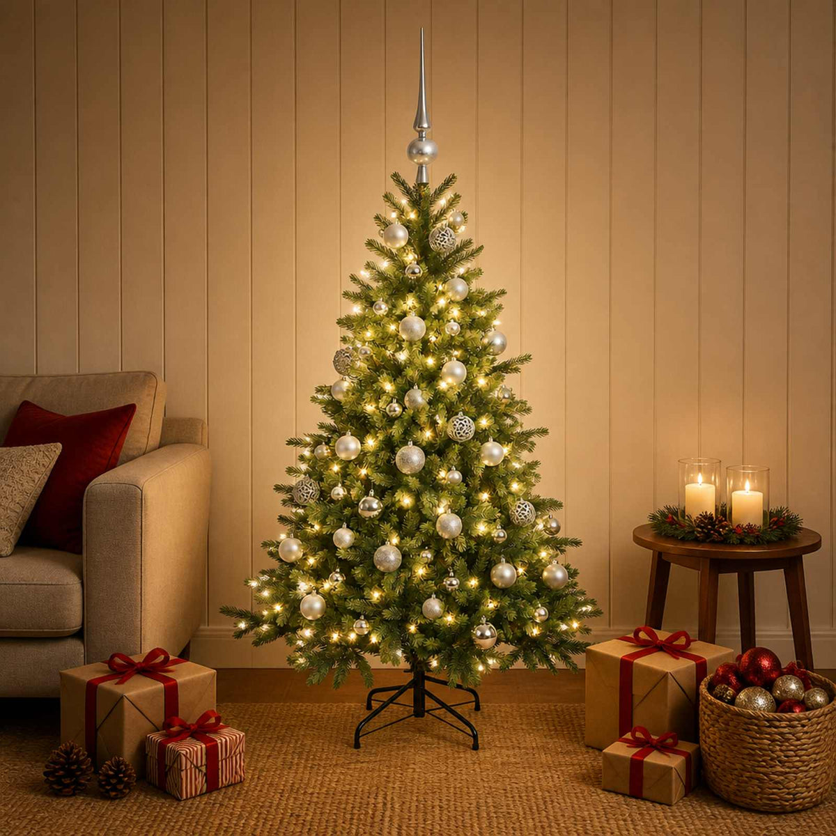 Dirbtinė kalėdinė eglutė su rutuliuku 120 cm 150 LED