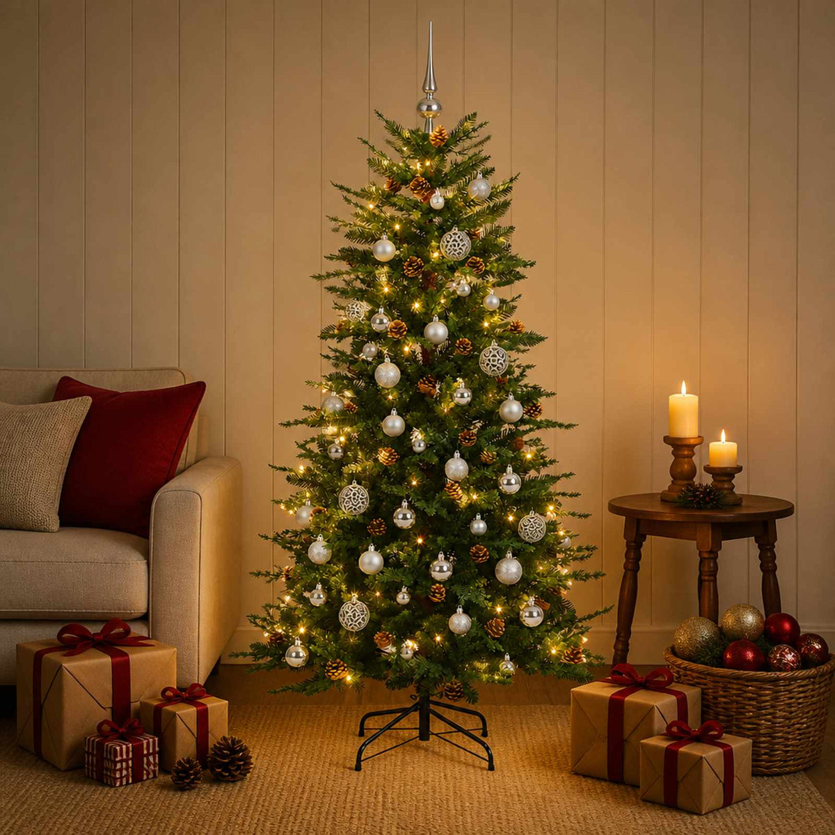 Dirbtinė kalėdinė eglutė su rutuliuku 120 cm 150 LED