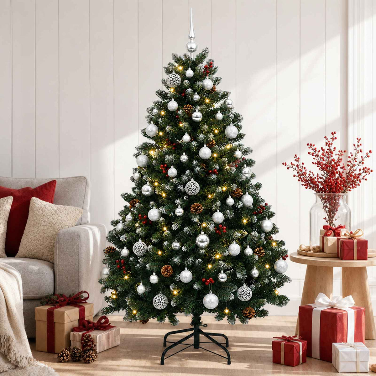 Dirbtinė Kalėdų eglutė, žalia, su žaisliukais 120 cm 150 LED