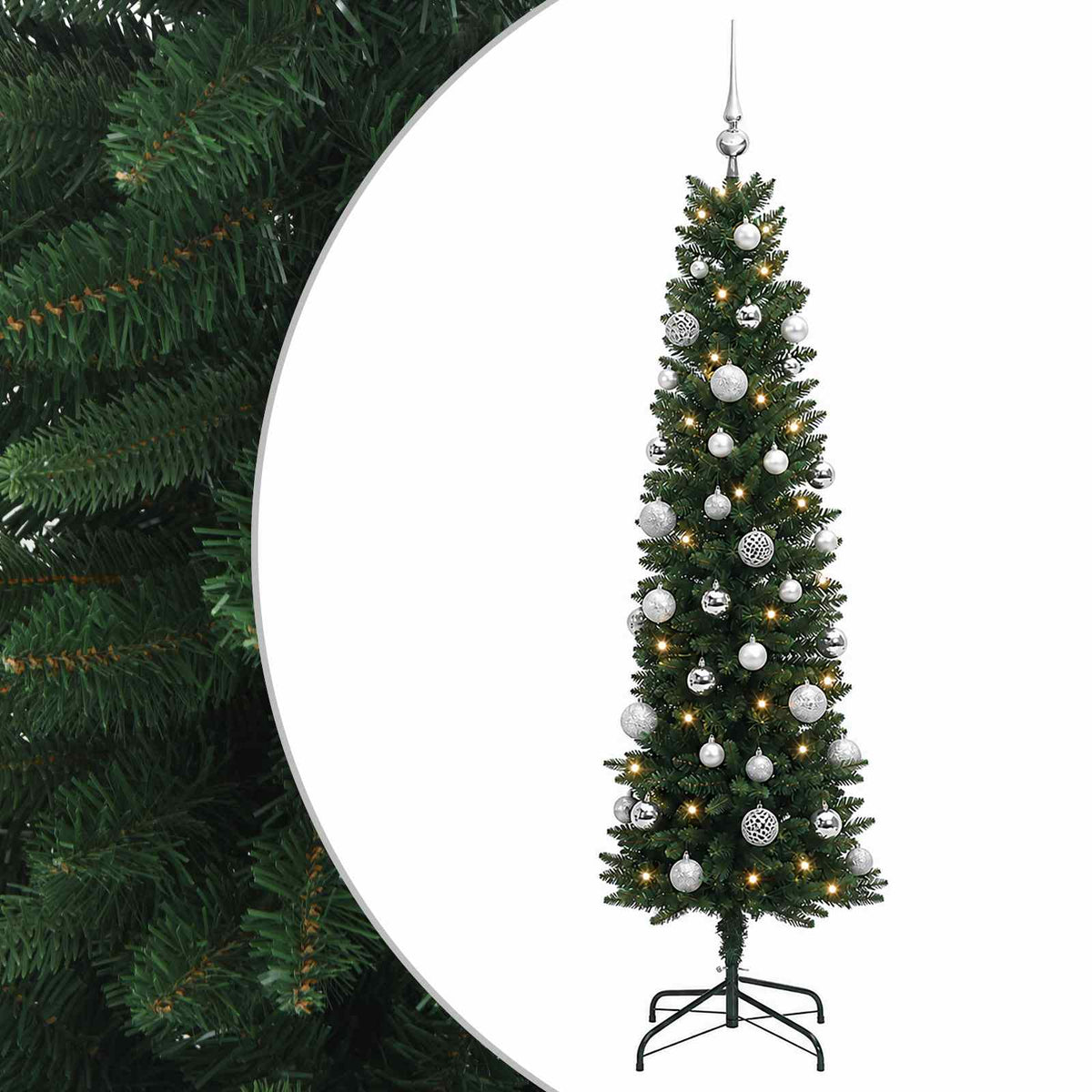 Dirbtinė siaura kalėdinė eglutė su žaisliuku 150 cm 150 LED