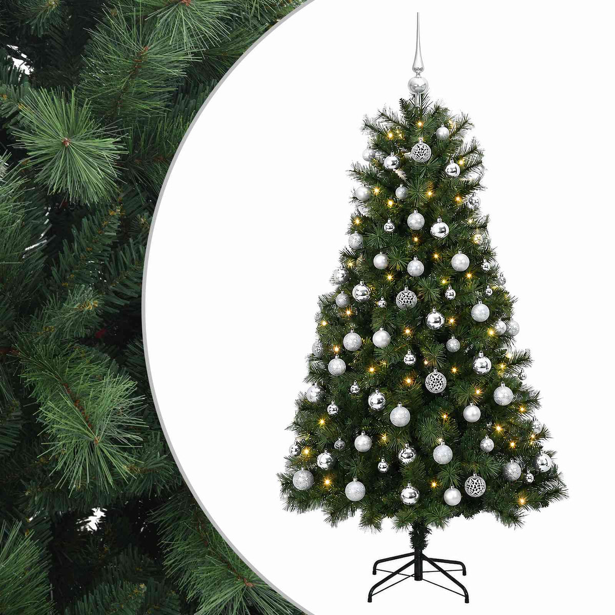 Dirbtinė eglutė su lankstomomis šakomis ir bumbulais 150 cm
