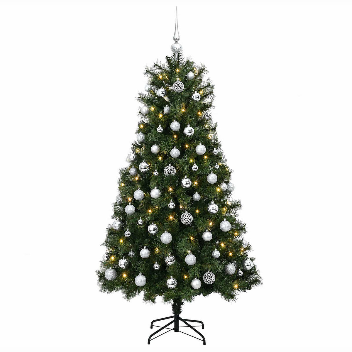Dirbtinė eglutė su lankstomomis šakomis ir bumbulais 150 cm