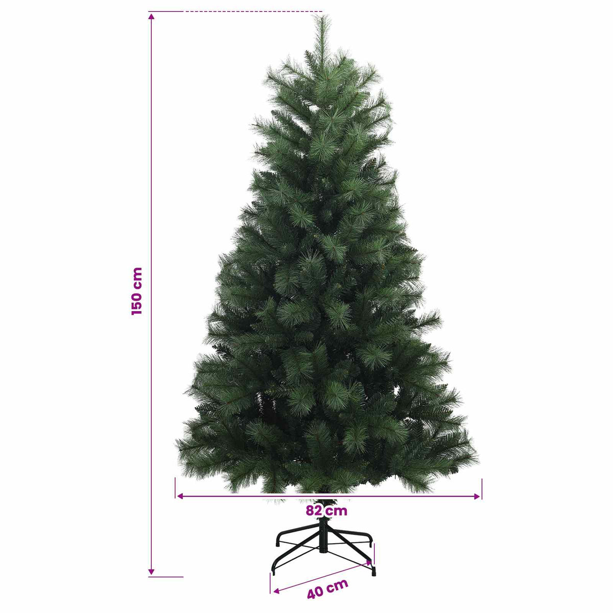Dirbtinė eglutė su lankstomomis šakomis ir bumbulais 150 cm