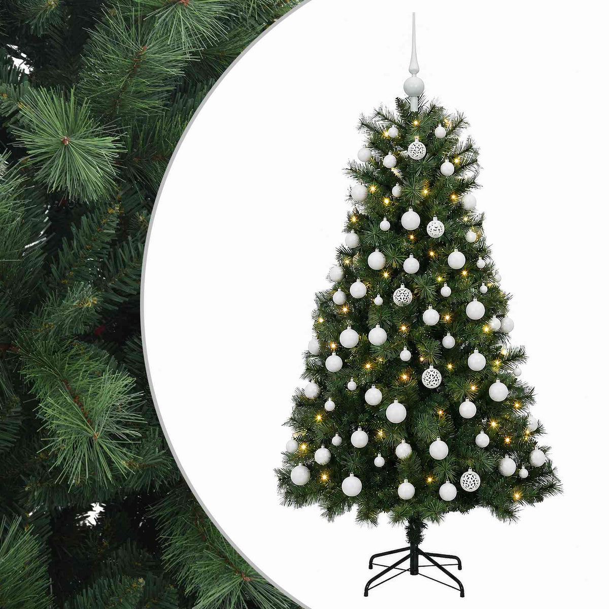 Dirbtinė eglutė su lankstomomis šakomis ir bumbulais 150 cm