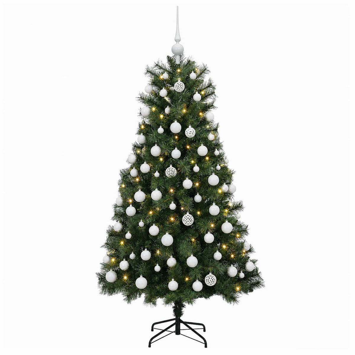 Dirbtinė eglutė su lankstomomis šakomis ir bumbulais 150 cm