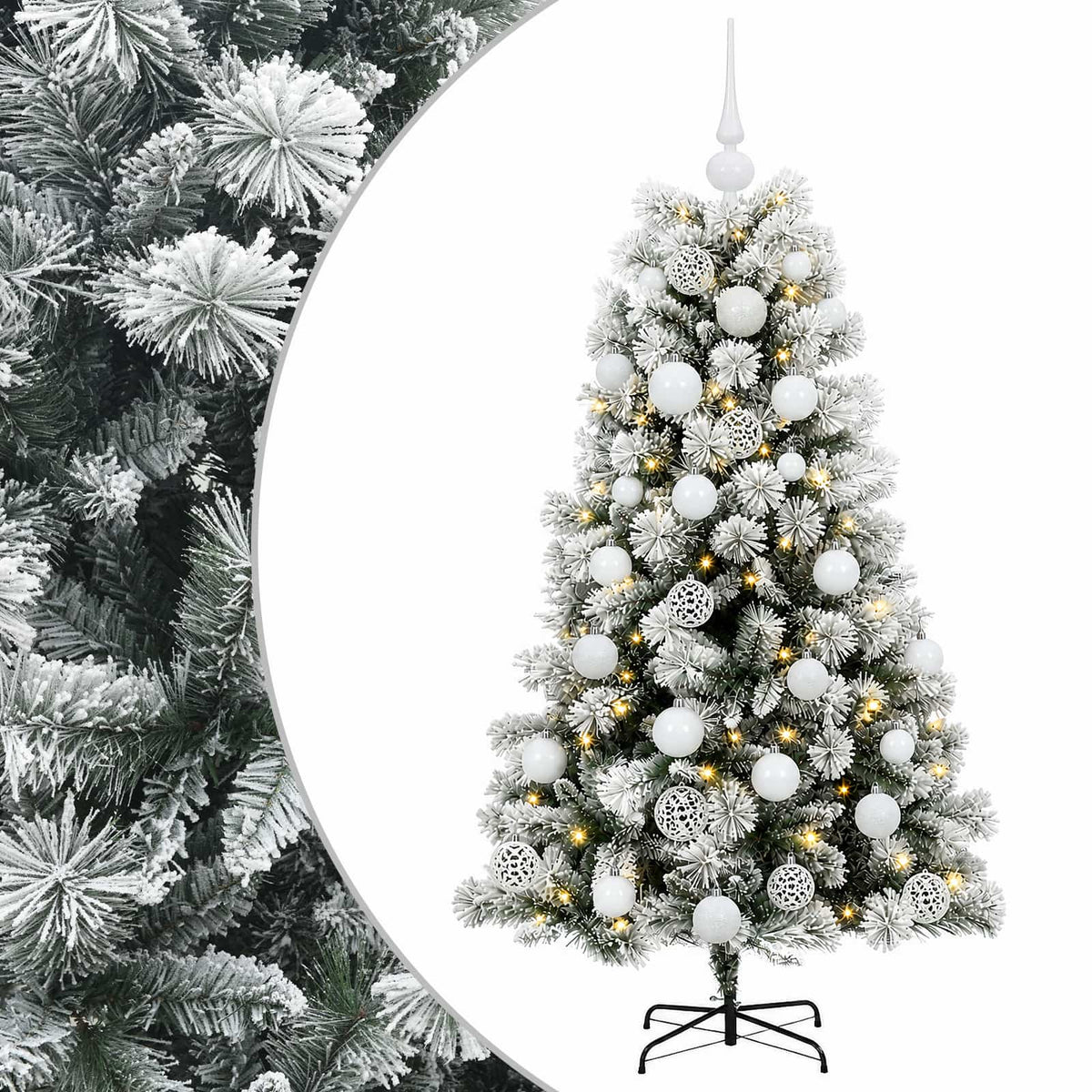 Dirbtinė eglutė su lankstomomis šakomis ir bumbulais 150 cm