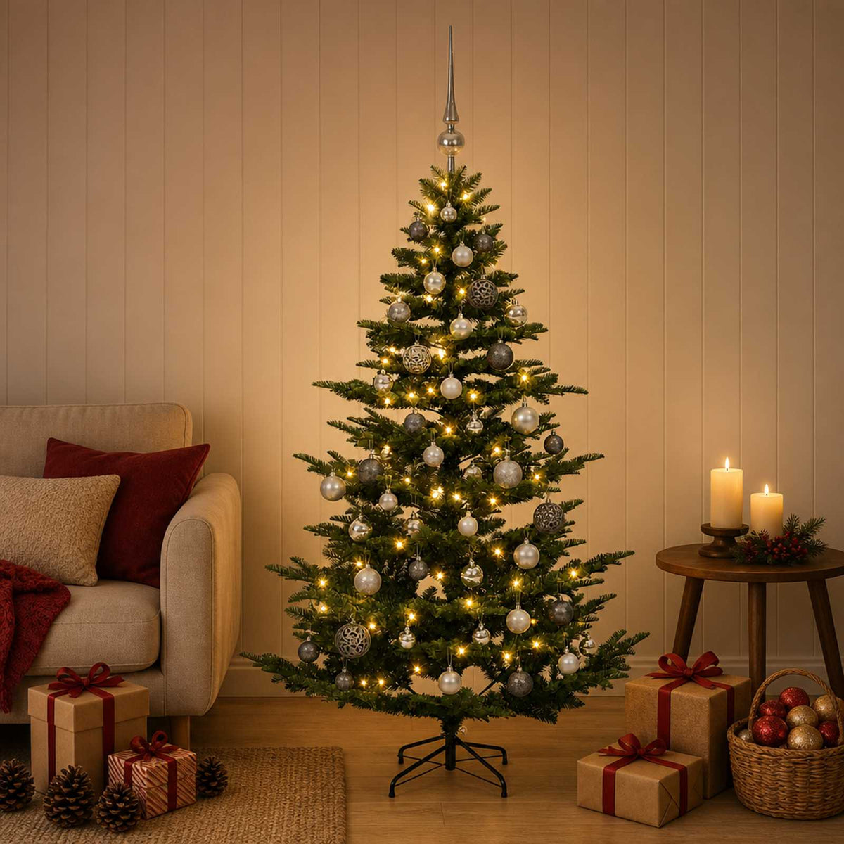 Dirbtinė kalėdinė eglutė su rutuliuku 120 cm 150 LED