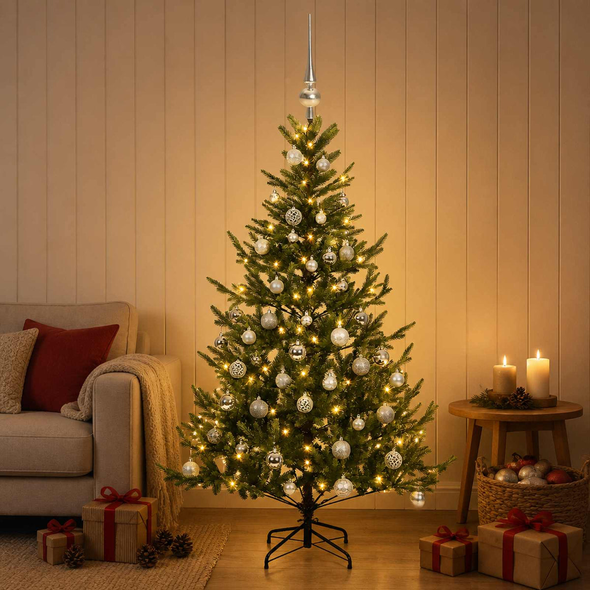 Dirbtinė kalėdinė eglutė su rutuliuku 120 cm 150 LED