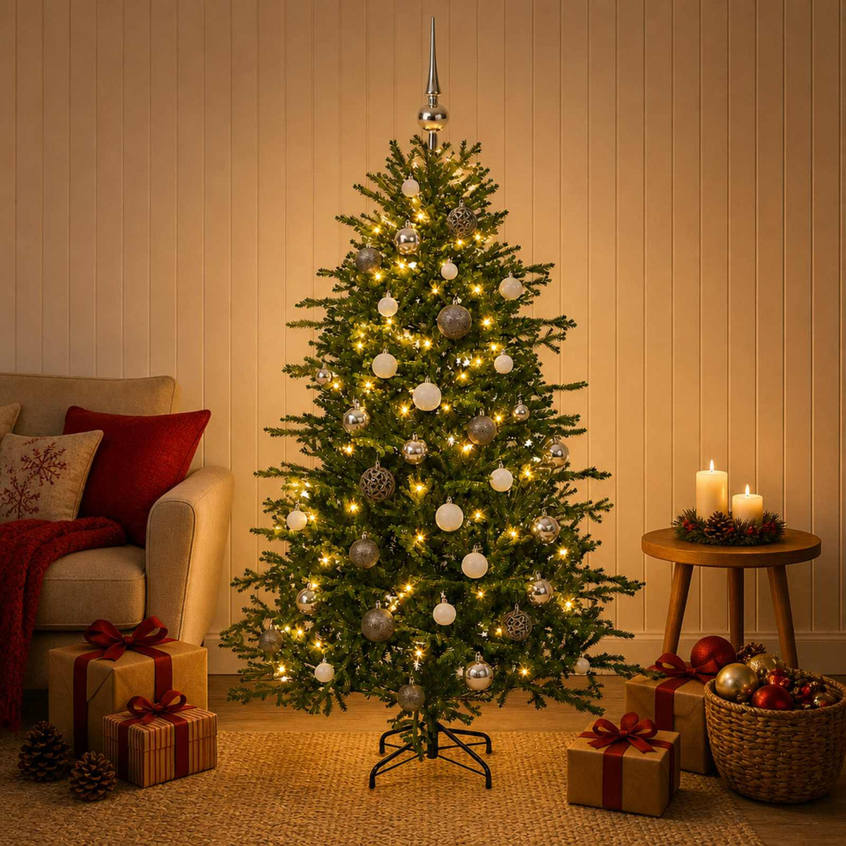 Dirbtinė kalėdinė eglutė su rutuliuku 120 cm 150 LED