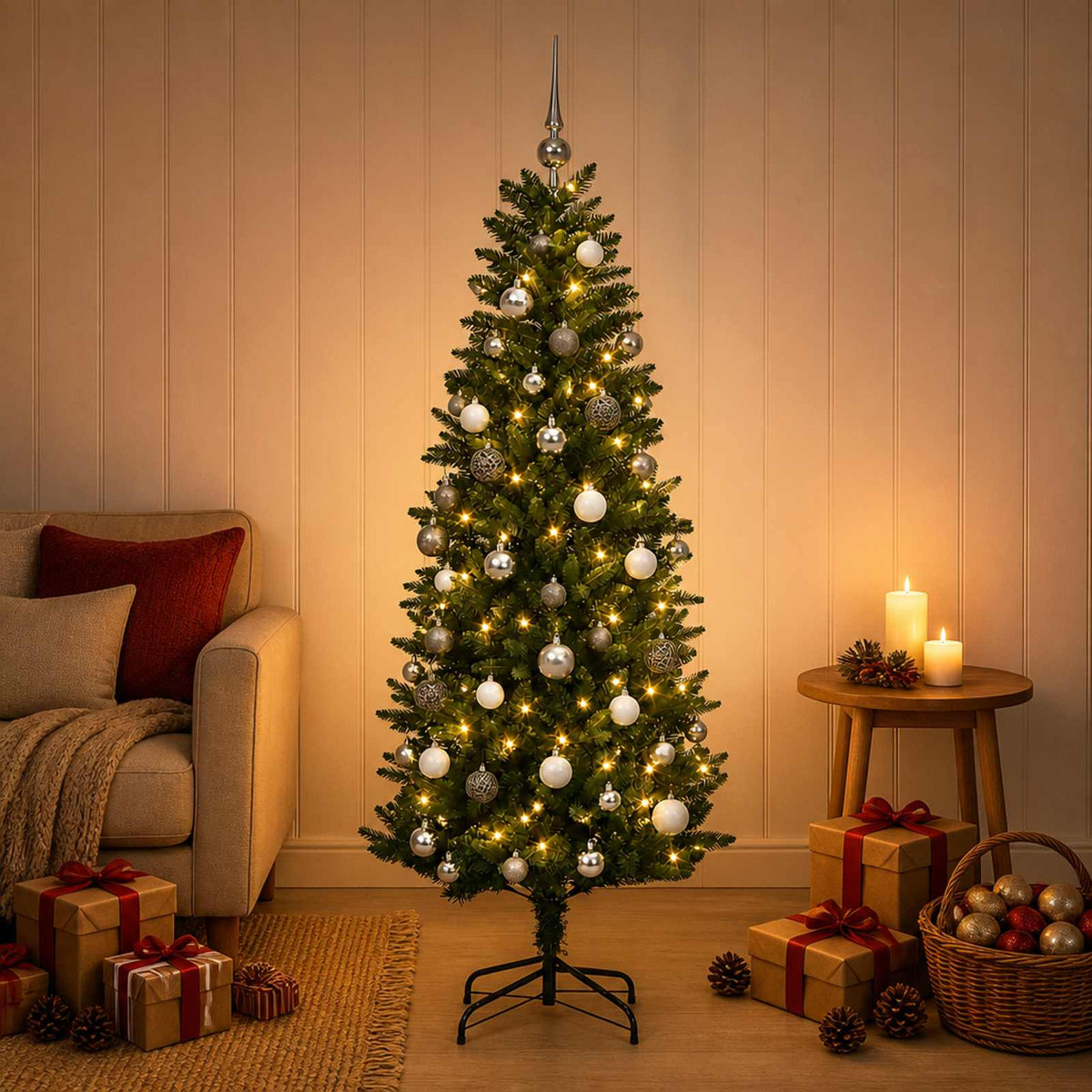 Dirbtinė hinged Kalėdų eglutė su burbulais 150 cm 150 LED