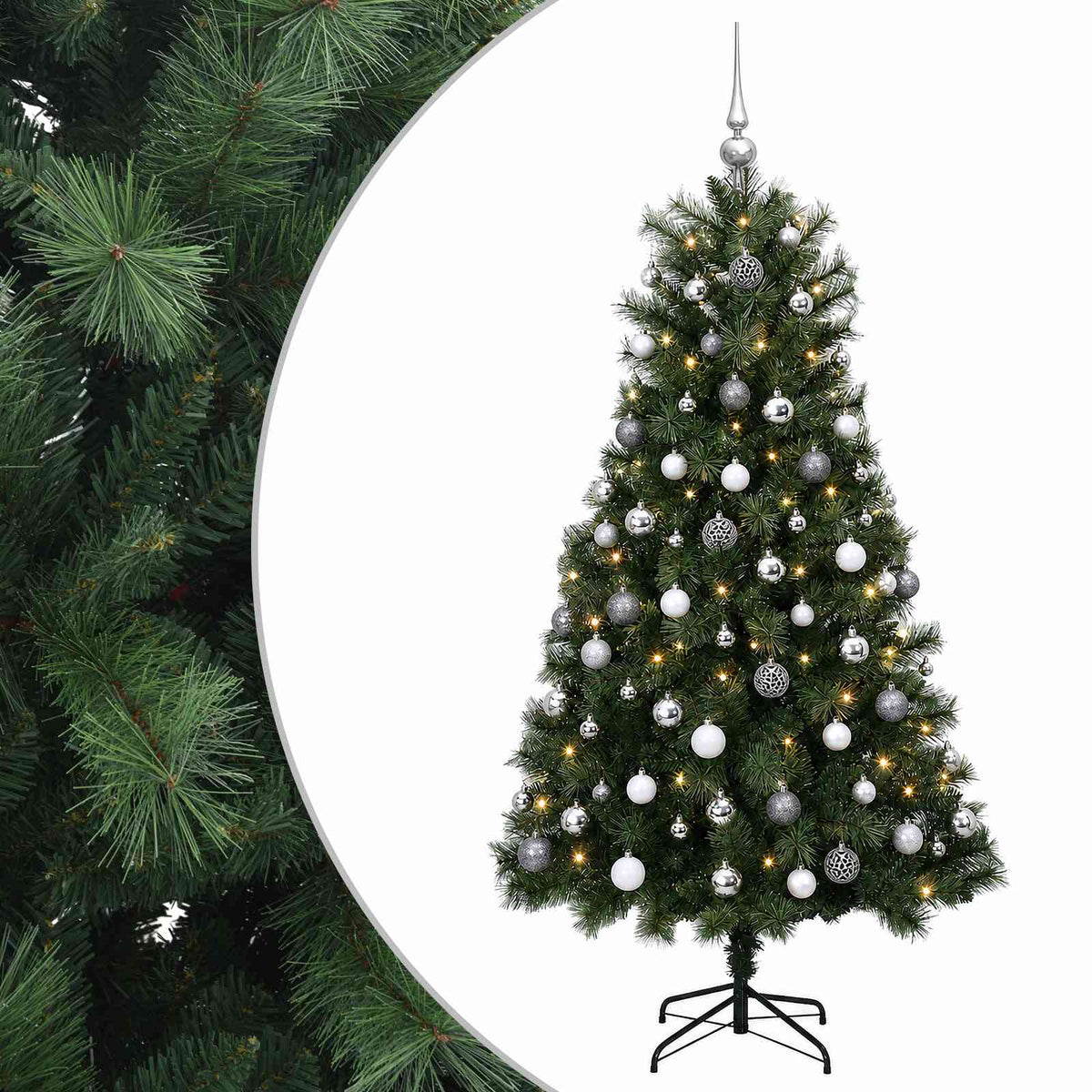 Dirbtinė eglutė su lankstomomis šakomis ir bumbulais 150 cm