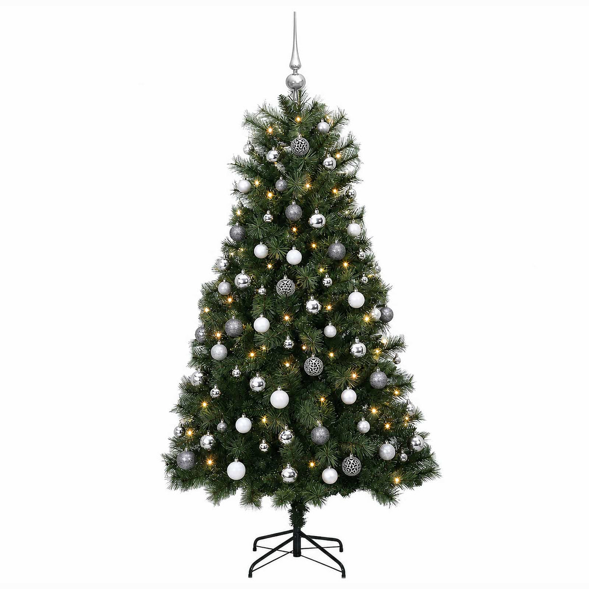 Dirbtinė eglutė su lankstomomis šakomis ir bumbulais 150 cm