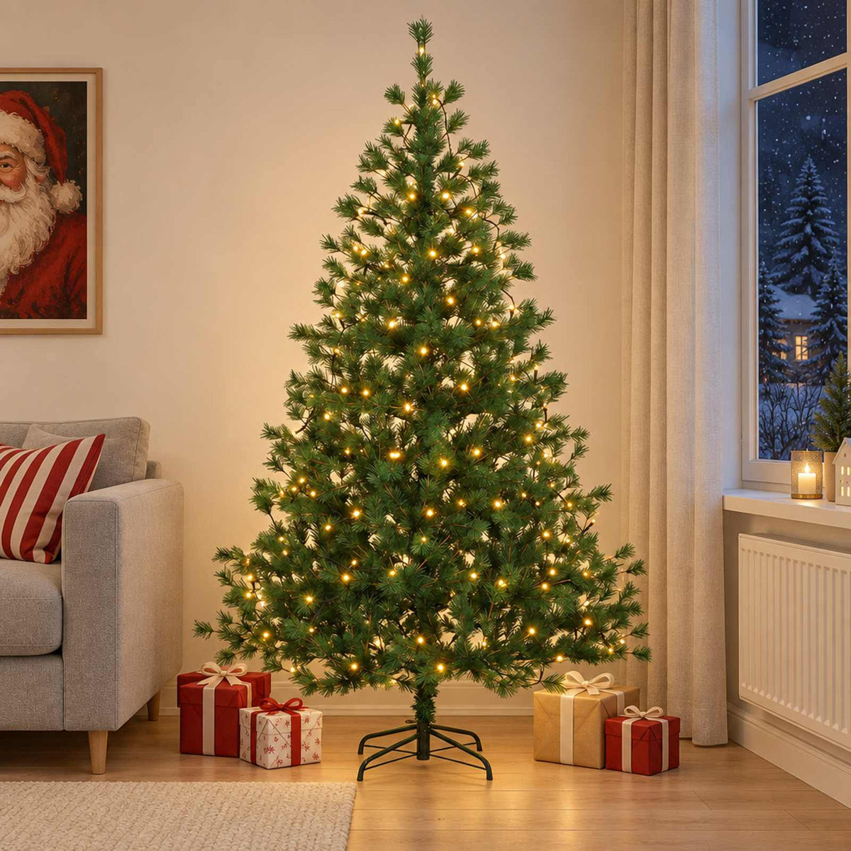 Dirbtinė Sulankstoma Kalėdų Eglutė 240 cm 300 LED Šilta balta