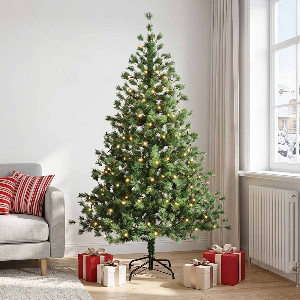 Dirbtinė Sulankstoma Kalėdų Eglutė 240 cm 300 LED Šilta balta
