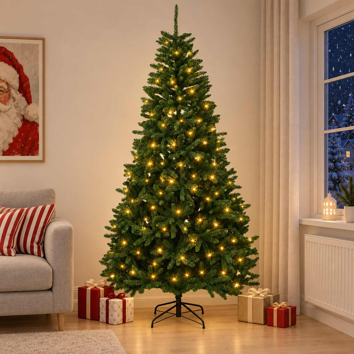 Dirbtinė Sulankstoma Kalėdų Eglutė 240 cm 300 LED Šilta balta