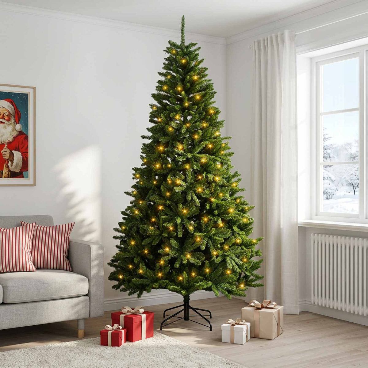 Dirbtinė Sulankstoma Kalėdų Eglutė 240 cm 300 LED Šilta balta