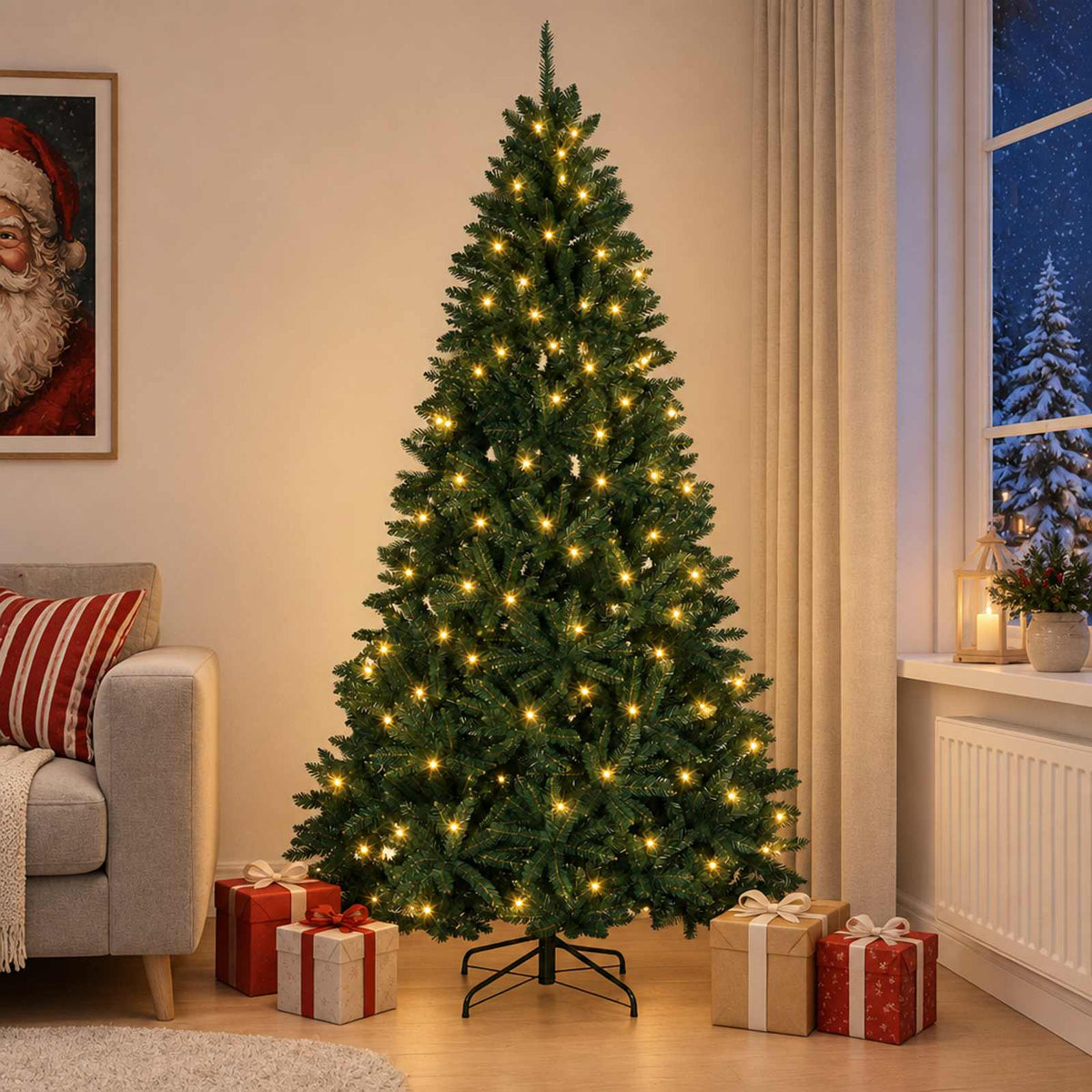 Dirbtinė Sulankstoma Kalėdų Eglutė 240 cm 300 LED Šilta balta
