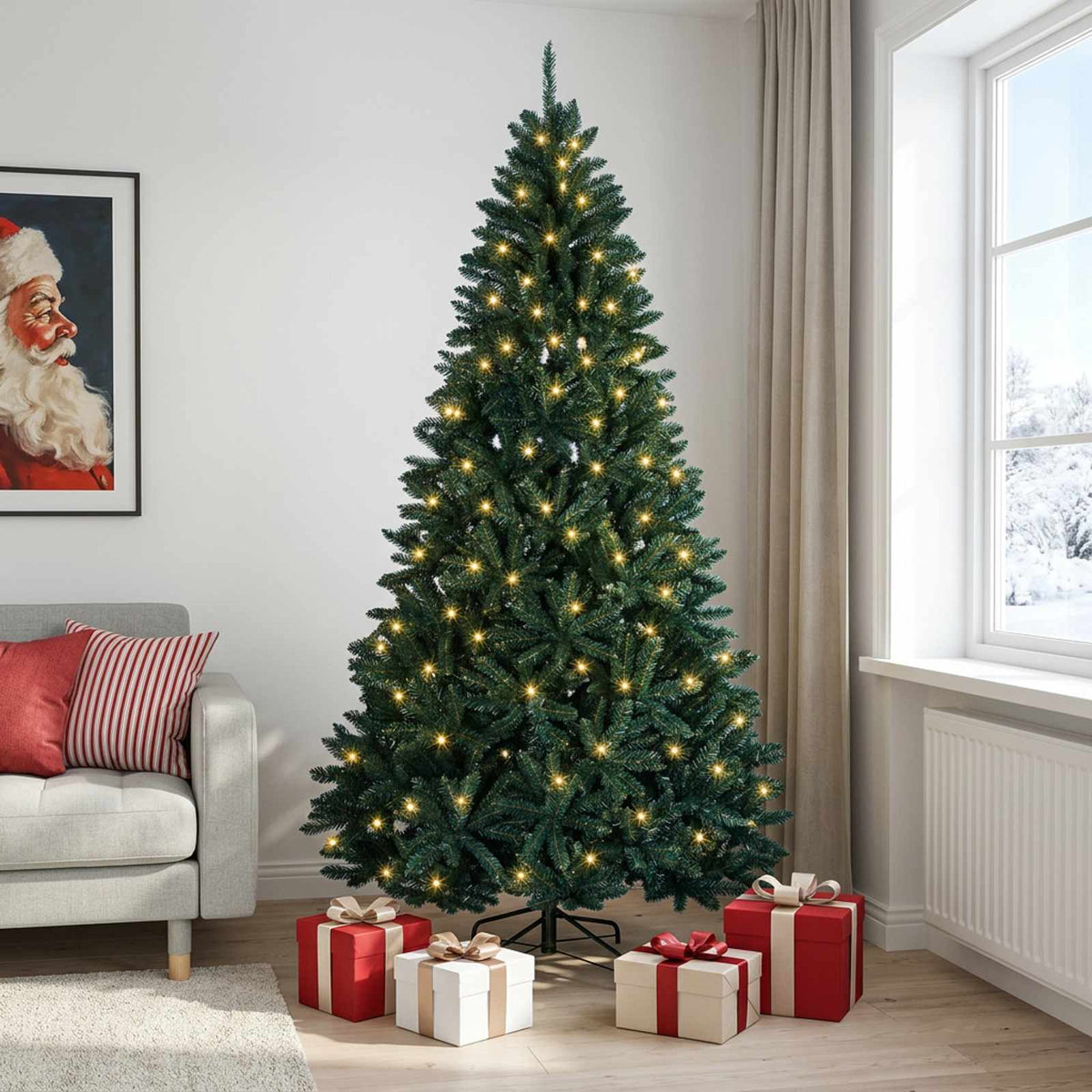 Dirbtinė lankstinė tamsiai žalia Kalėdų eglutė 270 cm 600 LED