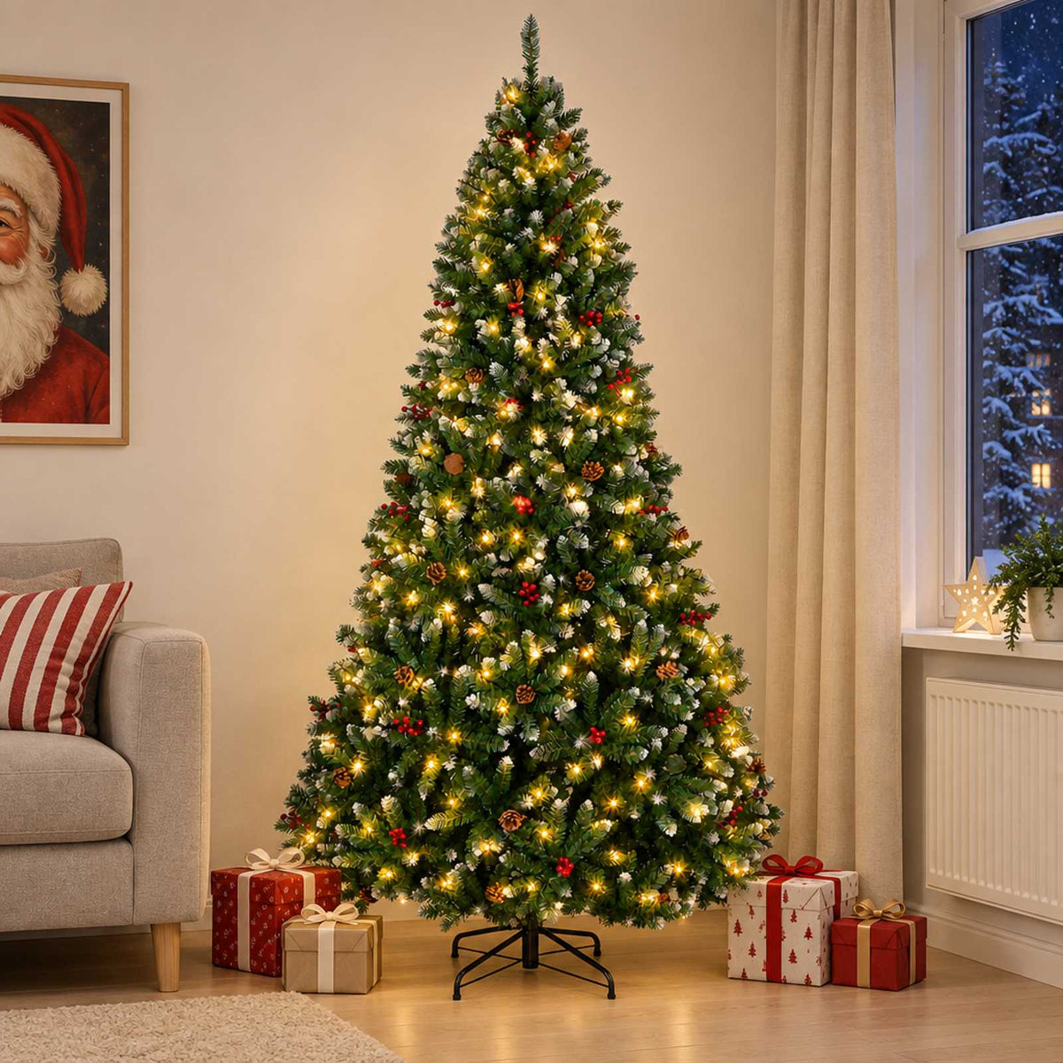 Dirbtinė Sulankstoma Kalėdų Eglutė 270 cm 300 LED Šilta balta