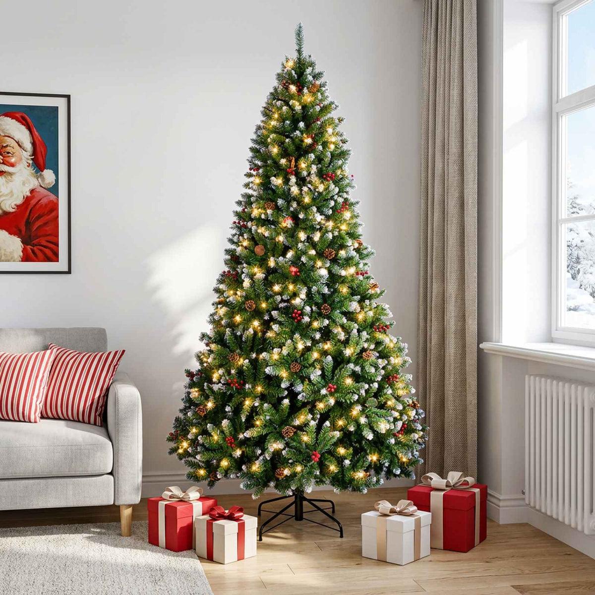 Dirbtinė Sulankstoma Kalėdų Eglutė 270 cm 300 LED Šilta balta